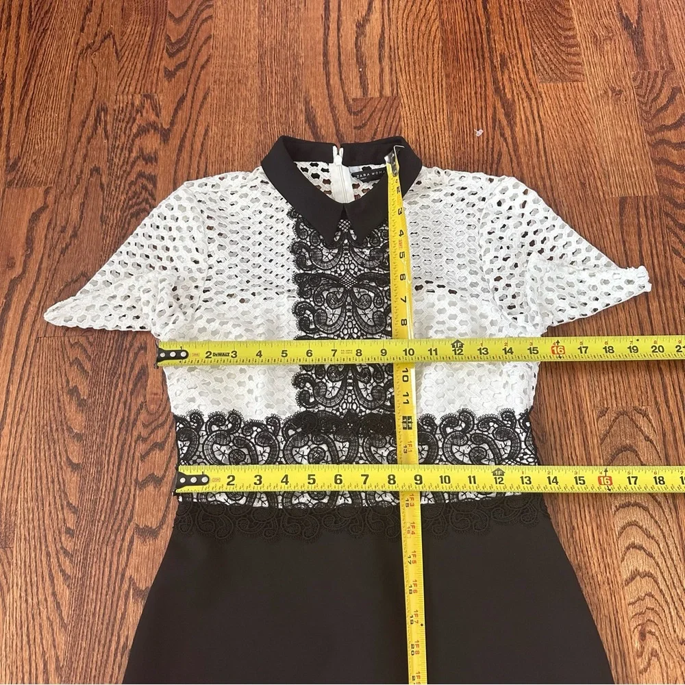 Zara As Seen on TV Black White Lace Crochet Cutout Sheath Dress Mock Neck Size S - Picture 10 of 13